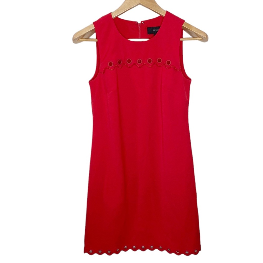 J Crew sheath red scalloped dress adorned with grommets size 00